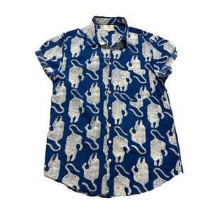Perry Walker Men's M The Griff‎ II Blue Tiger Casual Button Down Shirt